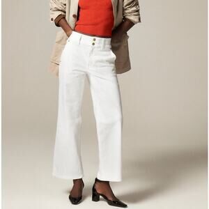 J.Crew Slim Wide-Leg Jeans WMNS 30 White Denim Stacked Buttons High Rise Stretch